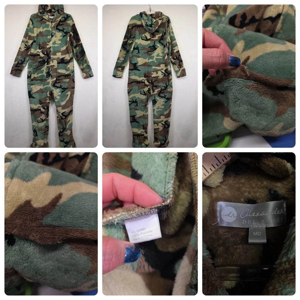 Alexander Del Rossa Fleece One Piece PJ Mens‎ Medium Camo Grunge Minimalist